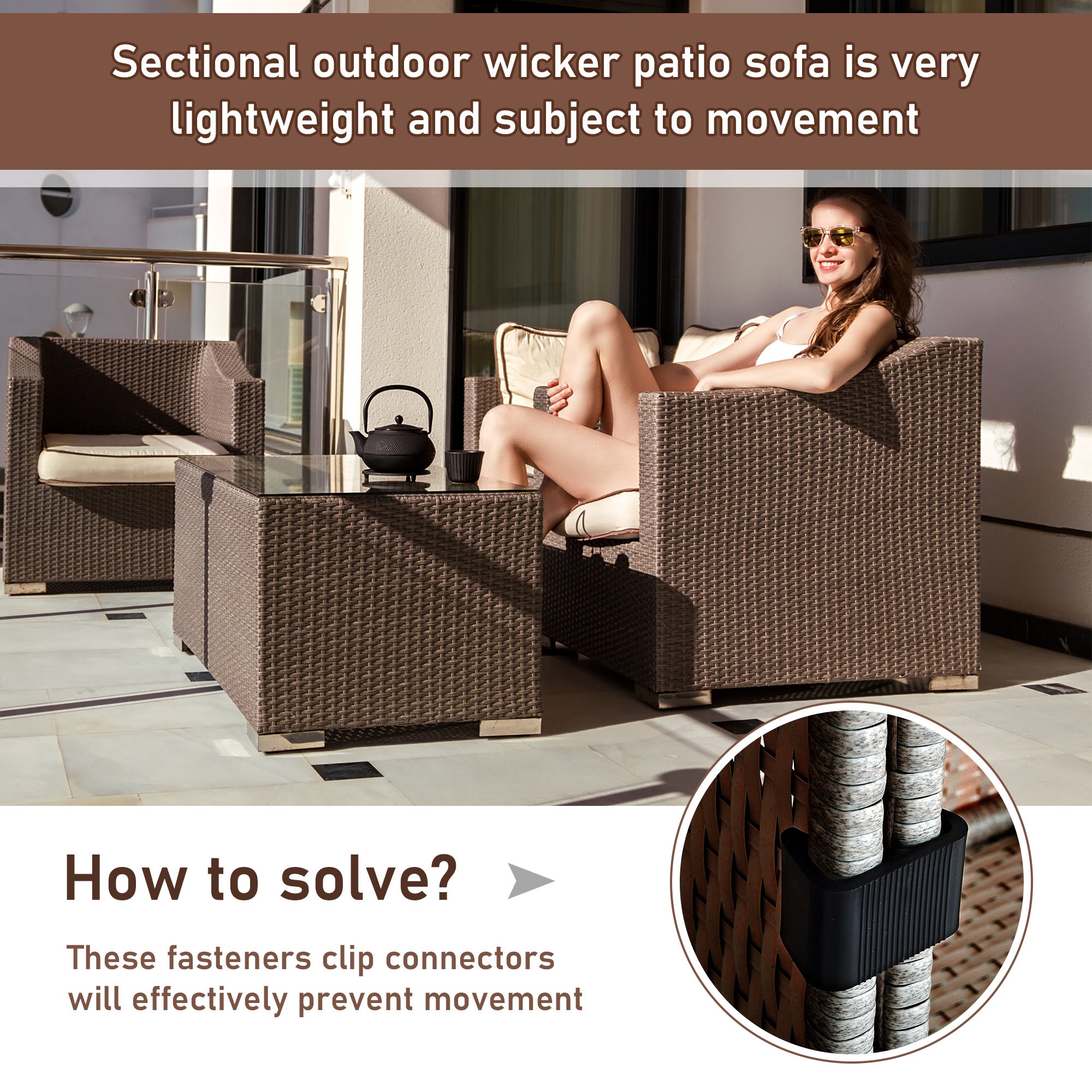 Furniture Clips, Outdoor Sectional Couch Connectors, Wicker Furniture,Chair Clamps For A Module Patio Sofa, Set Of 10 - Outdoor Chilling