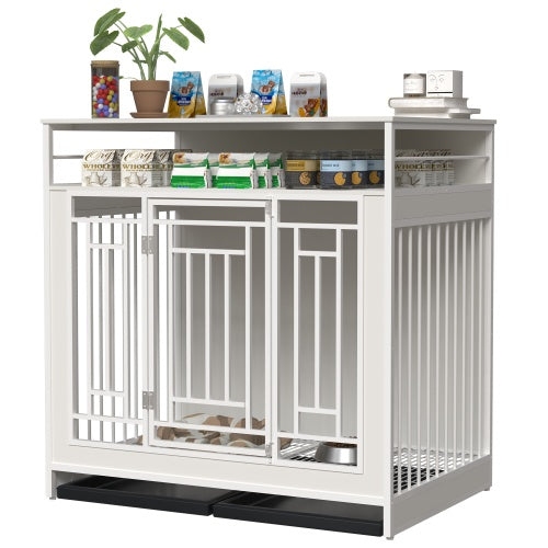 43.3 Inch Large Dog Kennel Furniture, Wooden Kennel With Divider - Outdoor Chilling