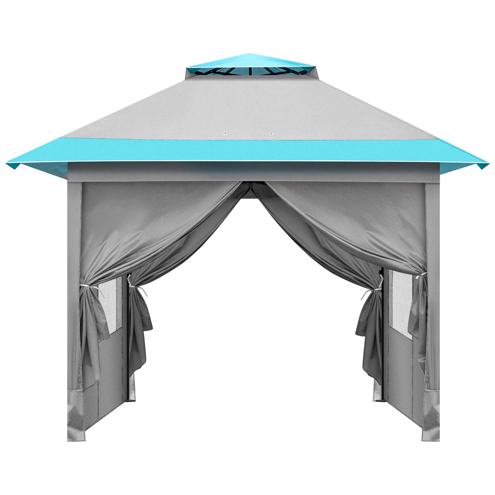 3x3m Light Blue White One Click Open Right Angle Belt With 4 Sides Of Surrounding Cloth, Double Roof Overhanging Eaves, 4 Corners With Sandbags, Folding Shed - Outdoor Chilling