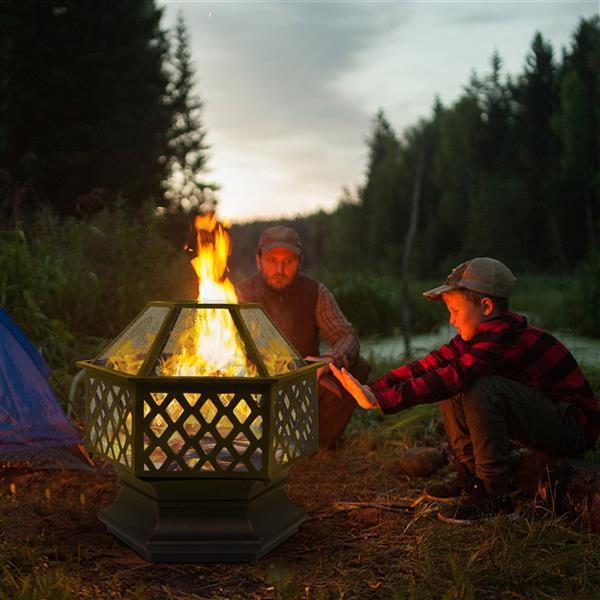 22in Iron Hexagonal Red Copper Firewood Brazier - Outdoor Chilling