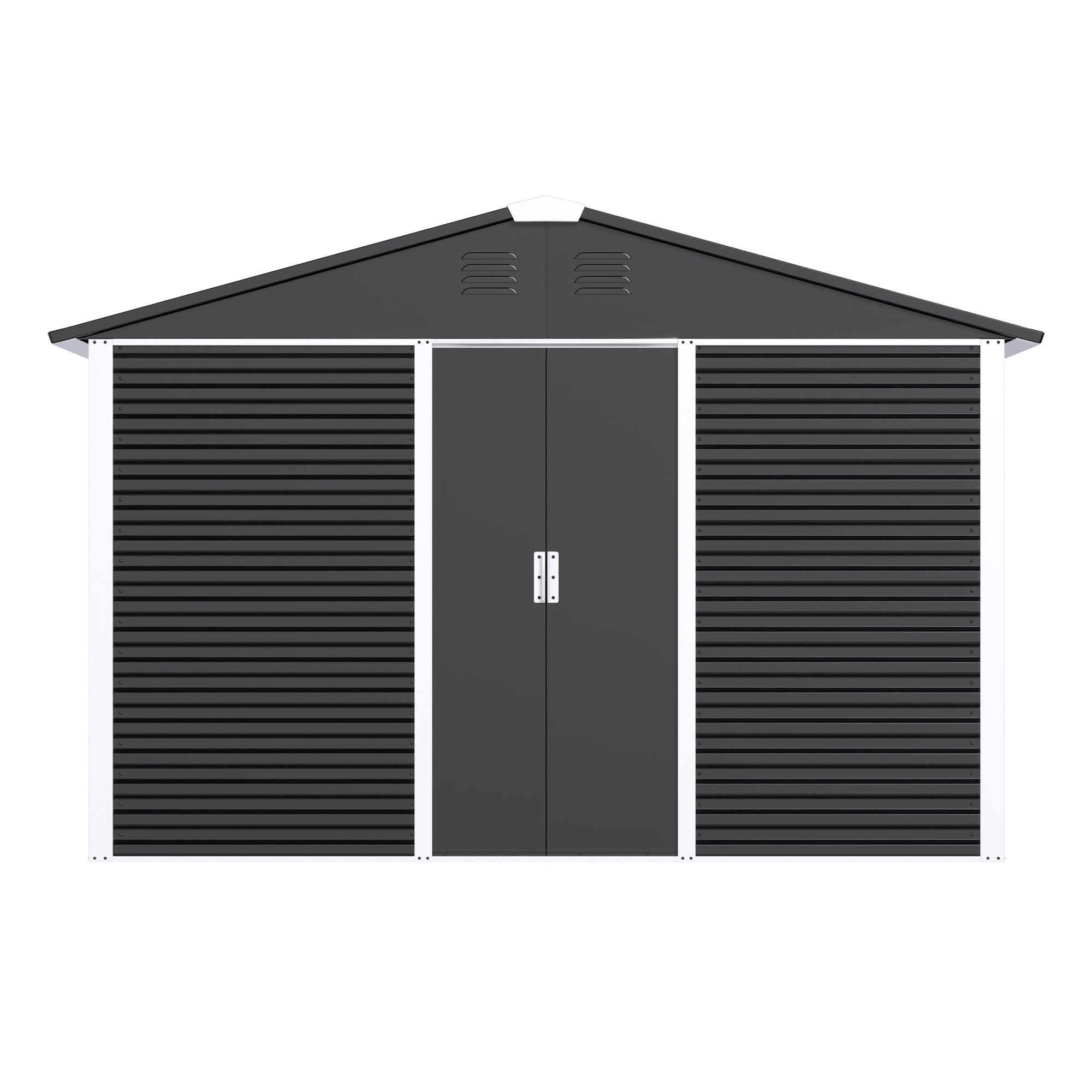 Large-sized Outdoor 10 Ft. W X 10 Ft. D Metal Shed With Sliding Door 60 Sq. Ft. For Garden Patio Lawn, Black - Outdoor Chilling