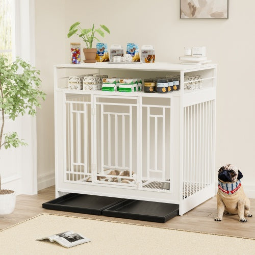43.3 Inch Large Dog Kennel Furniture, Wooden Kennel With Divider - Outdoor Chilling