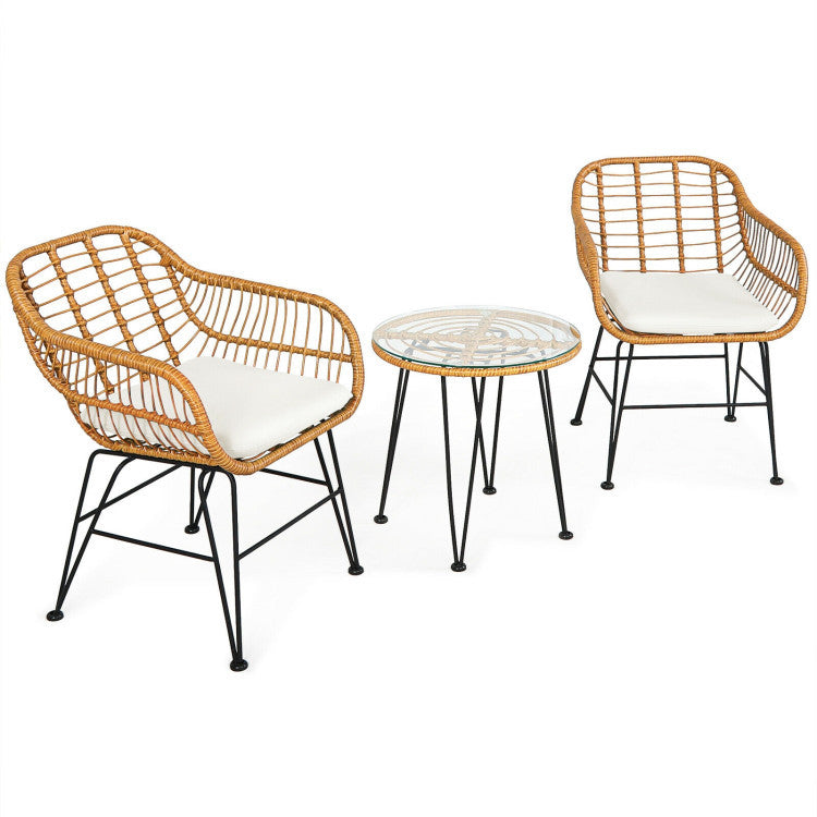3 Pieces Rattan Furniture Set With Cushioned Chair Table - Outdoor Chilling