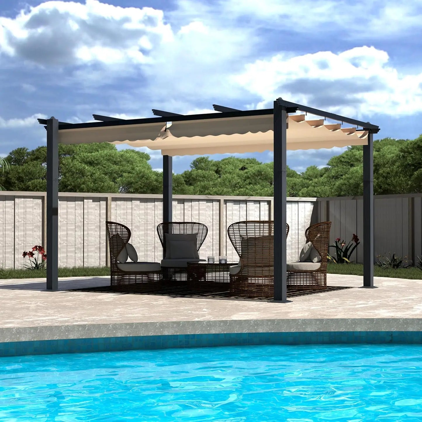 10x10ft Pergola, Metal Pergola w/Thicker Post & Upgraded Retractable Pergola Canopy, Heavy-Duty Aluminum Pergolas and Gazebos - Outdoor Chilling
