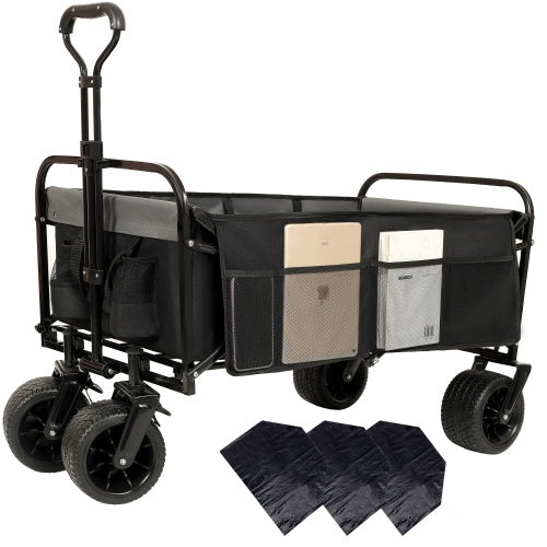 440lbs Collapsible Foldable Wagon Cart With Strapping System ,Beach Wagon Utility Cart Utility Wagon Grocery Cart For Camping Shopping Sports Gardening Fishing Supports 3pcs Plastic Liner Bag - Outdoor Chilling