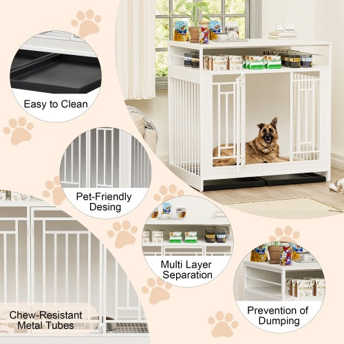 43.3 Inch Large Dog Kennel Furniture, Wooden Kennel With Divider - Outdoor Chilling
