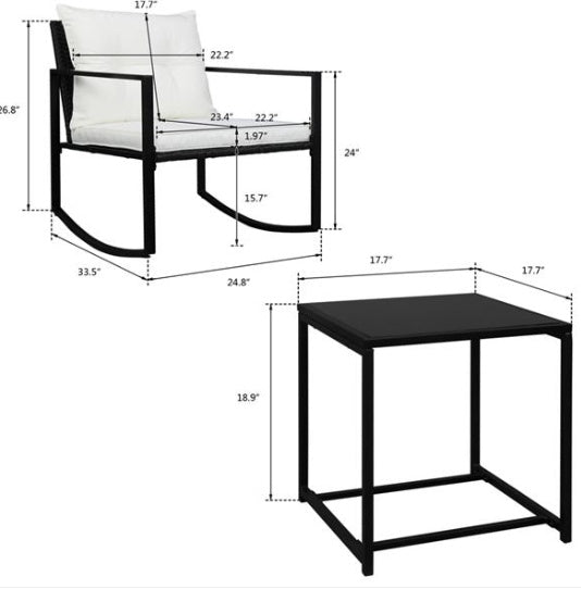 2pcs Single Rocking Chair And 1pc Coffee Table - Outdoor Chilling
