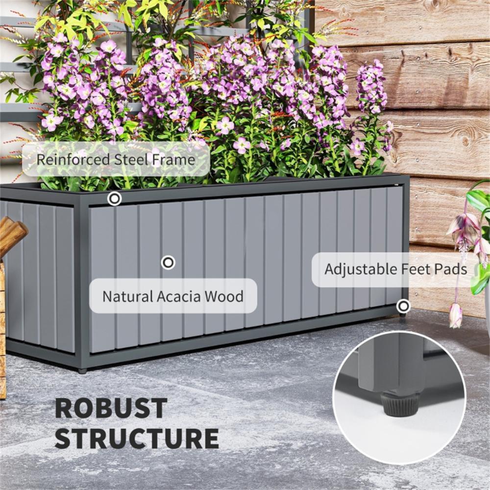 Wooden Raised Garden Bed With Trellis, Removable Pots-Gray - Outdoor Chilling