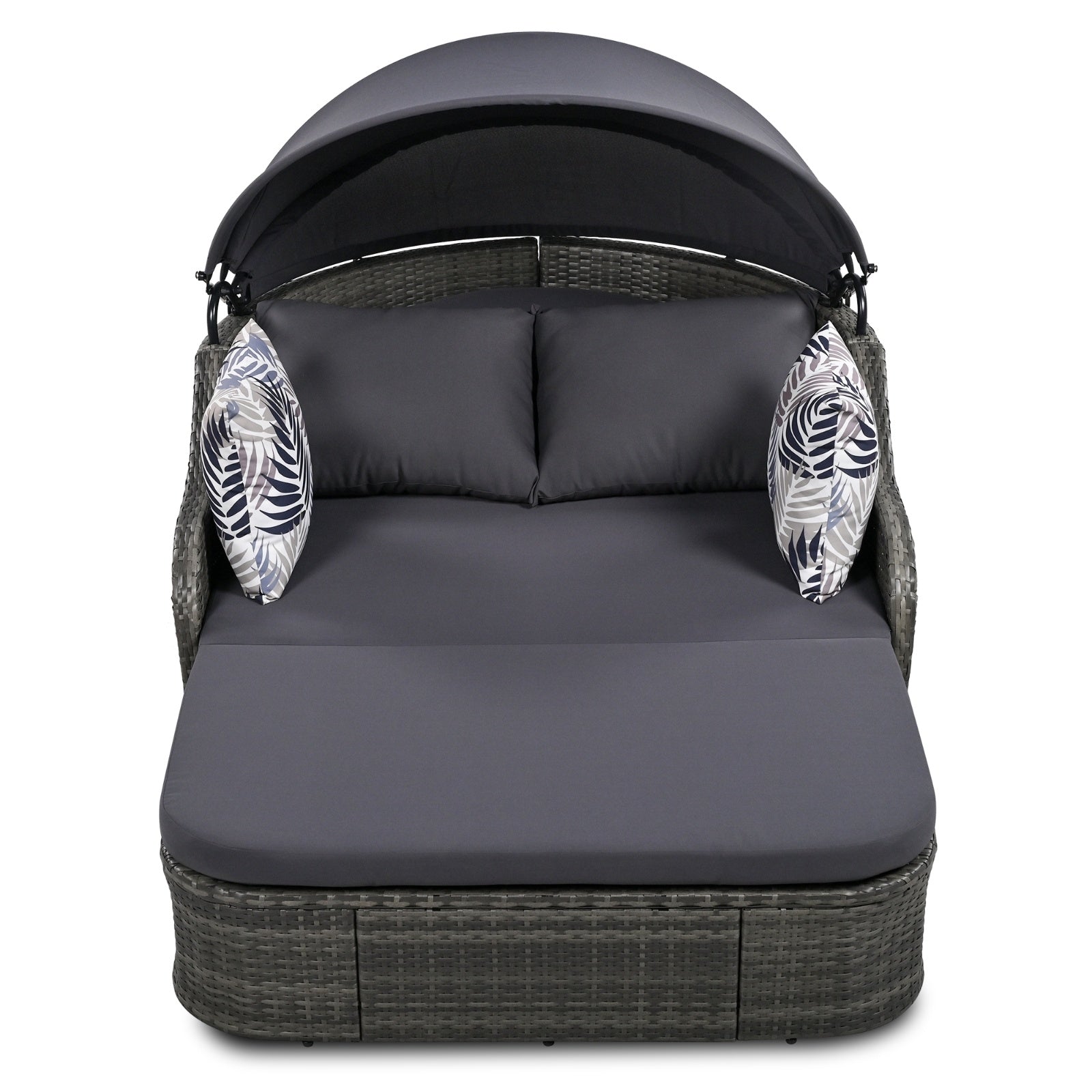 79.9 Outdoor Sunbed With Adjustable Canopy, Double Lounge, PE Rattan, Gray - Outdoor Chilling