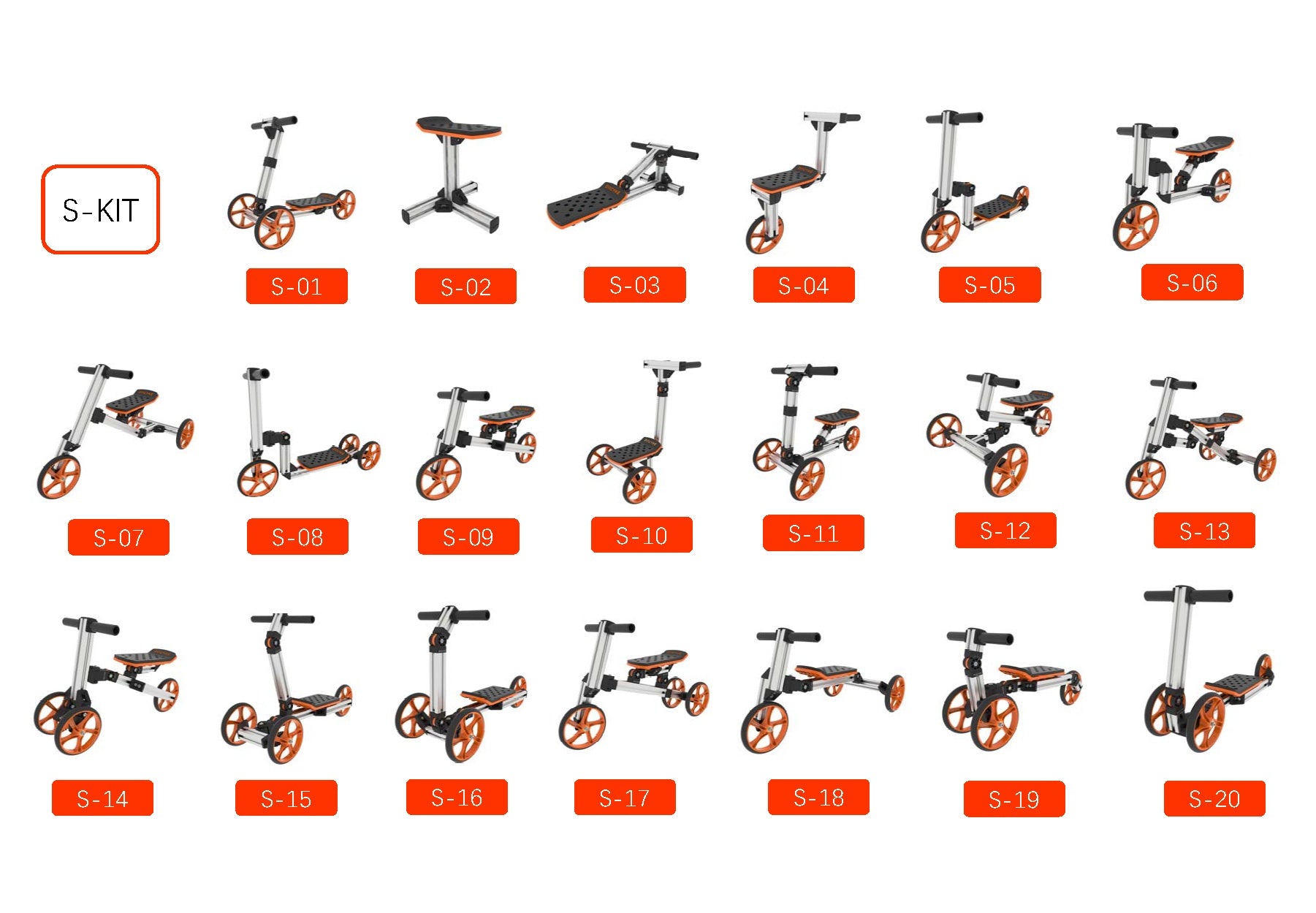 Buildable Kit 20-in-1 Balance Bike No Pedal Toy For Kids Engineered Construction Kit For Children Ages 1 To 4 - Non-Electric - Outdoor Chilling