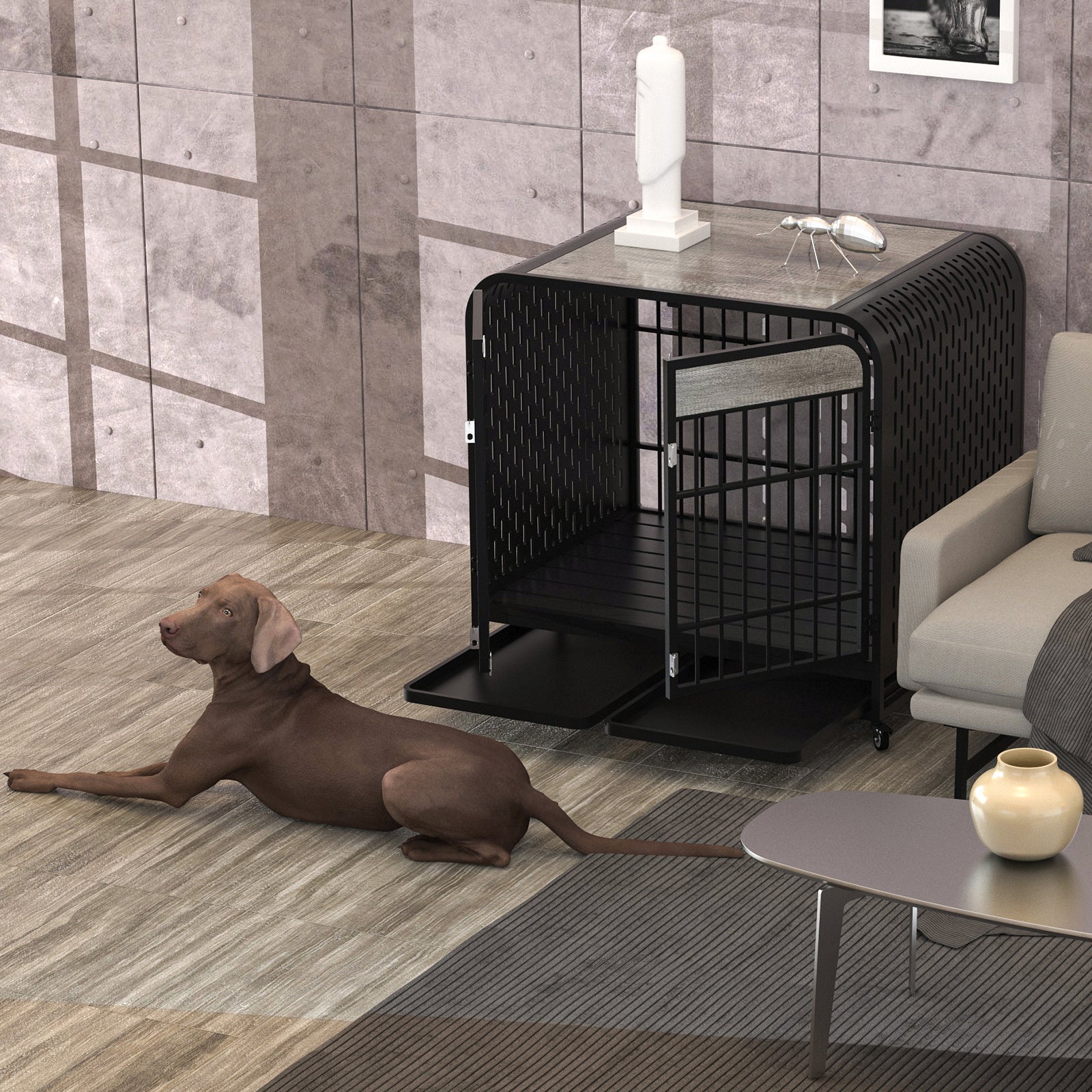 Heavy Duty Dog Crate Furniture Wooden Table 42inch Grey - Outdoor Chilling