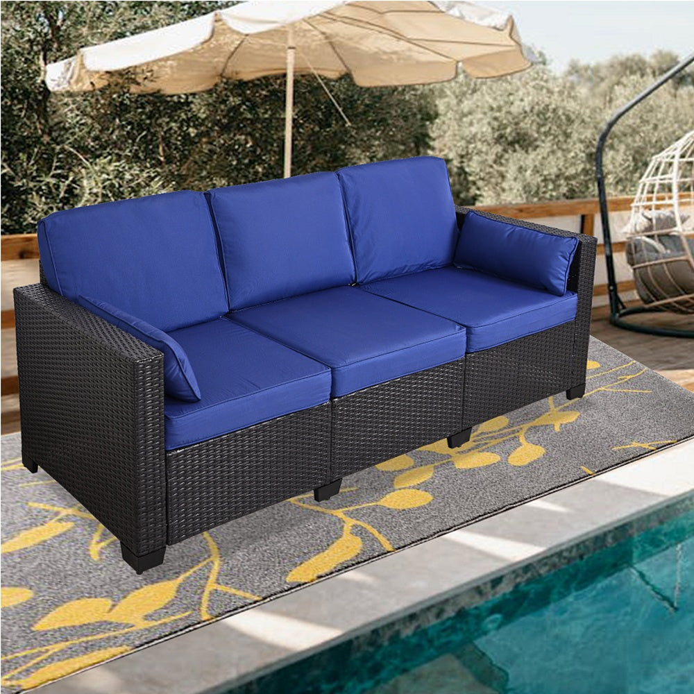 3-Seat Patio Wicker Sofa, Outdoor Rattan Sectional Couch Furniture Steel Frame With Furniture Cover Non-Slip Cushion - Outdoor Chilling