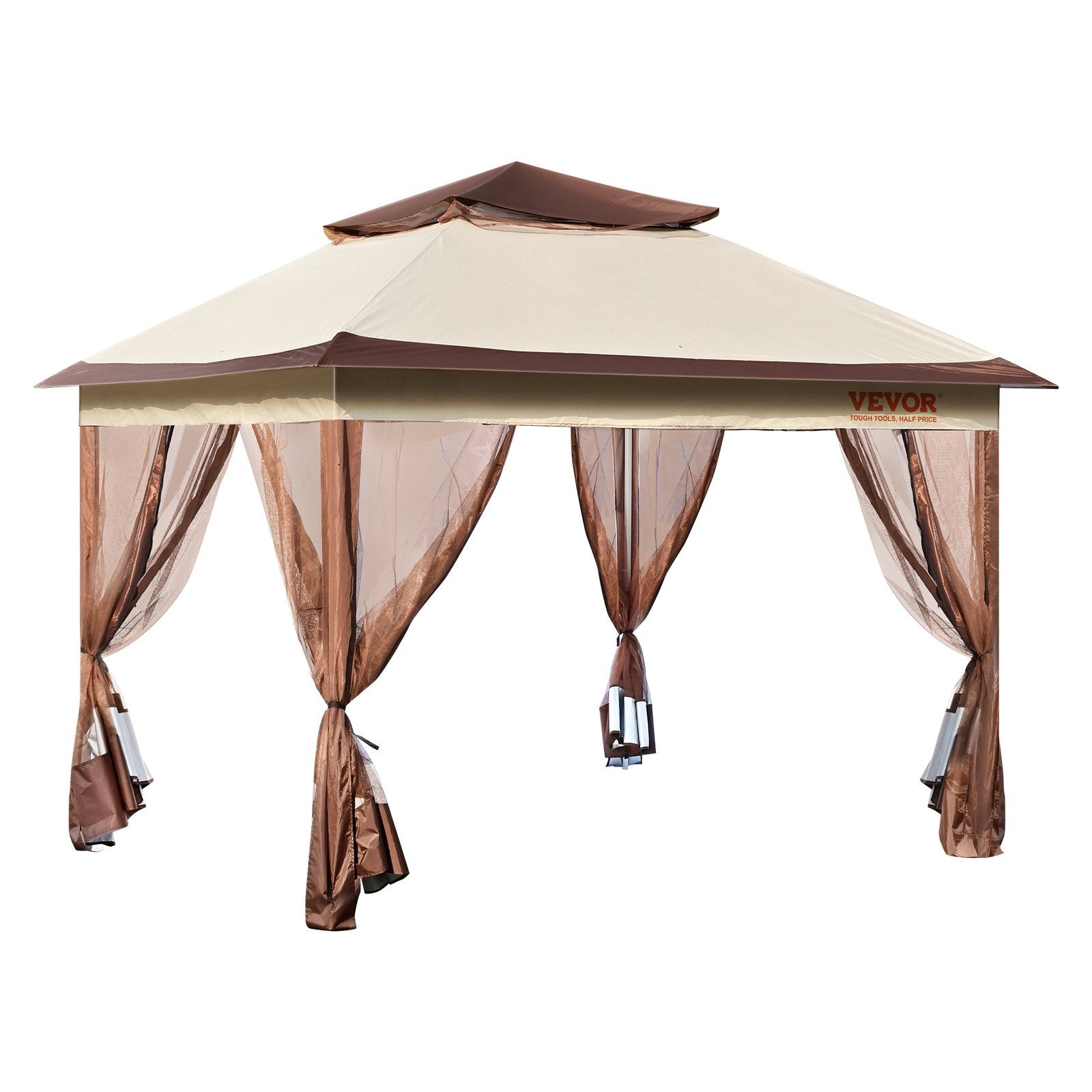 VEVOR Patio Gazebo, 11 X 11 FT Pop Up Gazebo For 8-10 Person, With Mosquito Netting, Metal Frame, And PU Coated 250D Oxford Cloth, Outdoor Canopy Shelter For Patio, Backyard, Lawn, Garden, Deck - Outdoor Chilling