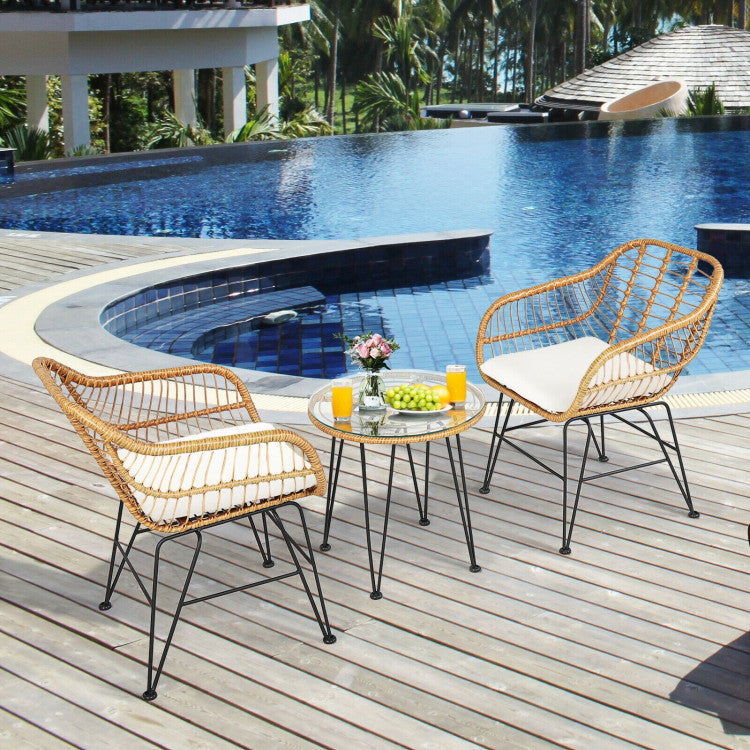 3 Pieces Rattan Furniture Set With Cushioned Chair Table - Outdoor Chilling