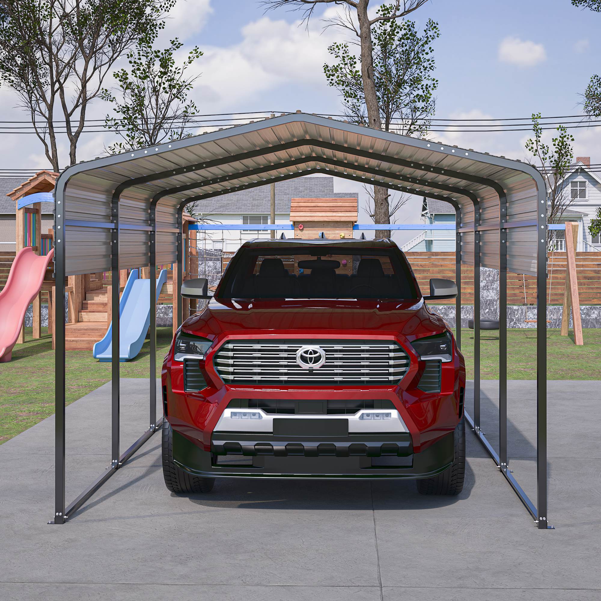 10x15 Ft Metal Carport Carports With Enhanced Base Heavy Duty Garage Outdoor Galvanized Car Shelter For Car, Boats And Truck - Outdoor Chilling