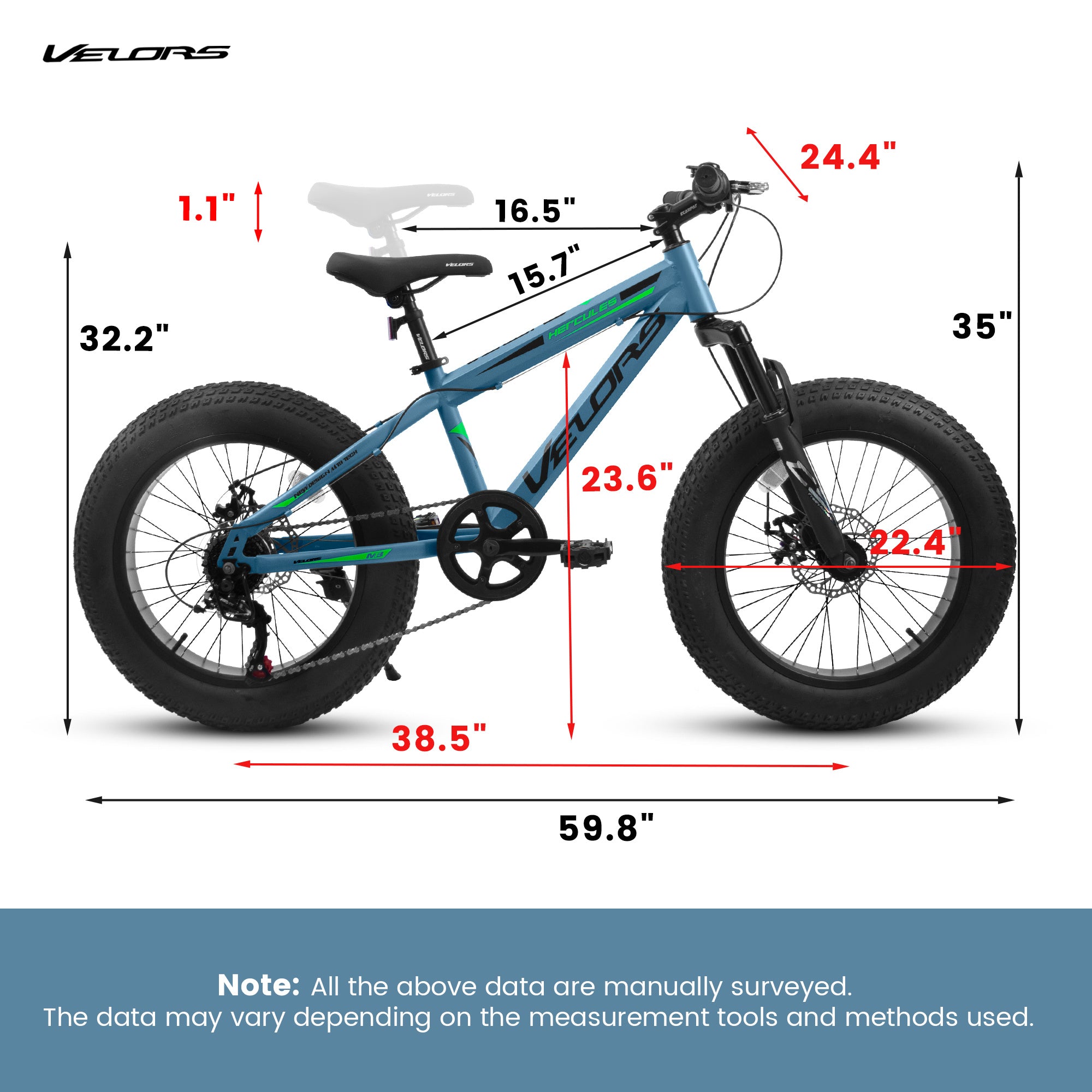 V20235 20 Inch Fat Tire Bike 7 Speed Mountain Bike, Dual Disc Brakes, High Carbon Steel Frame, Front Suspension, Mountain Buggy, City Commuter City Bike, Fat Tire Bike - Outdoor Chilling