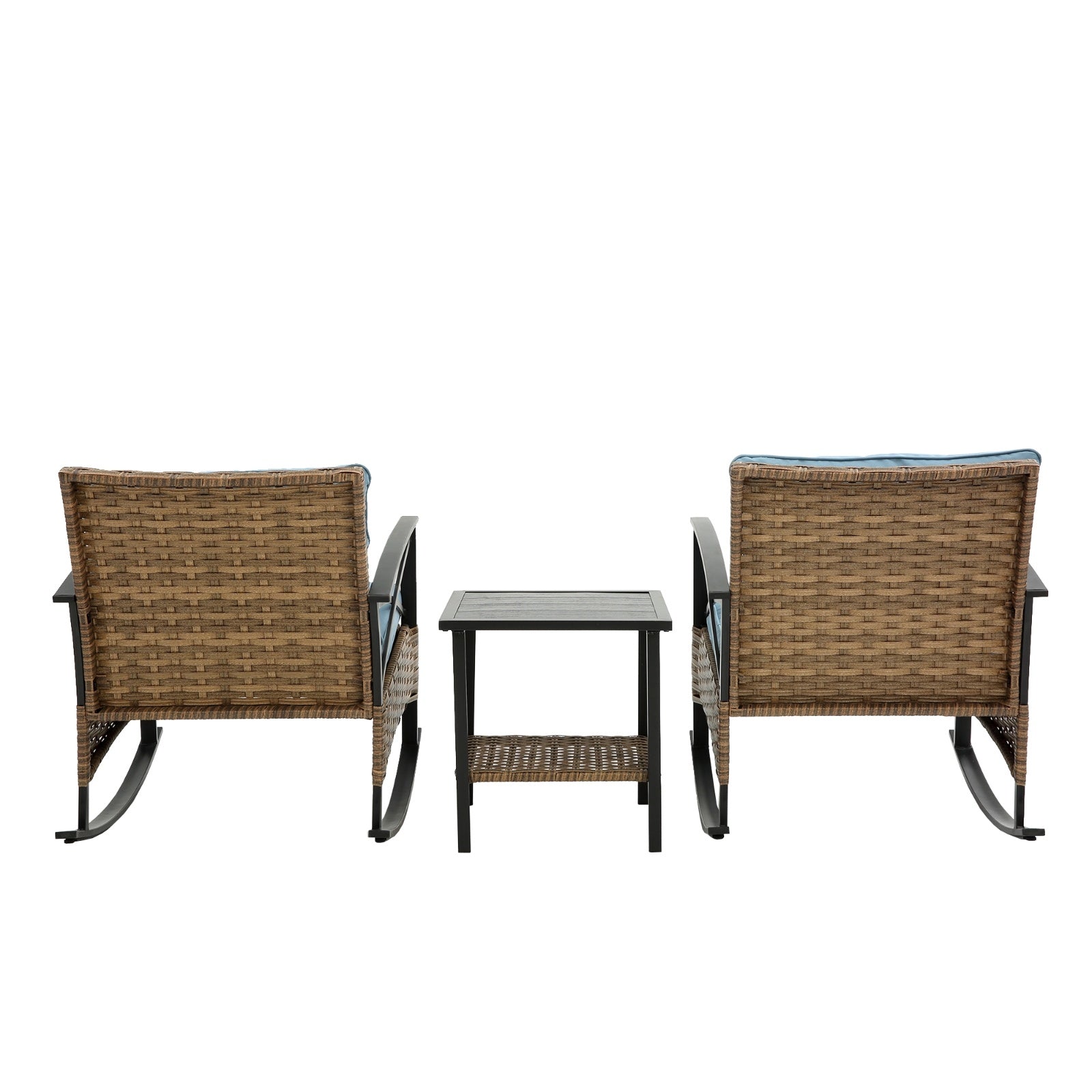 3pcs Rattan Rocking Chair Set Outdoor Leisure Grey - Outdoor Chilling