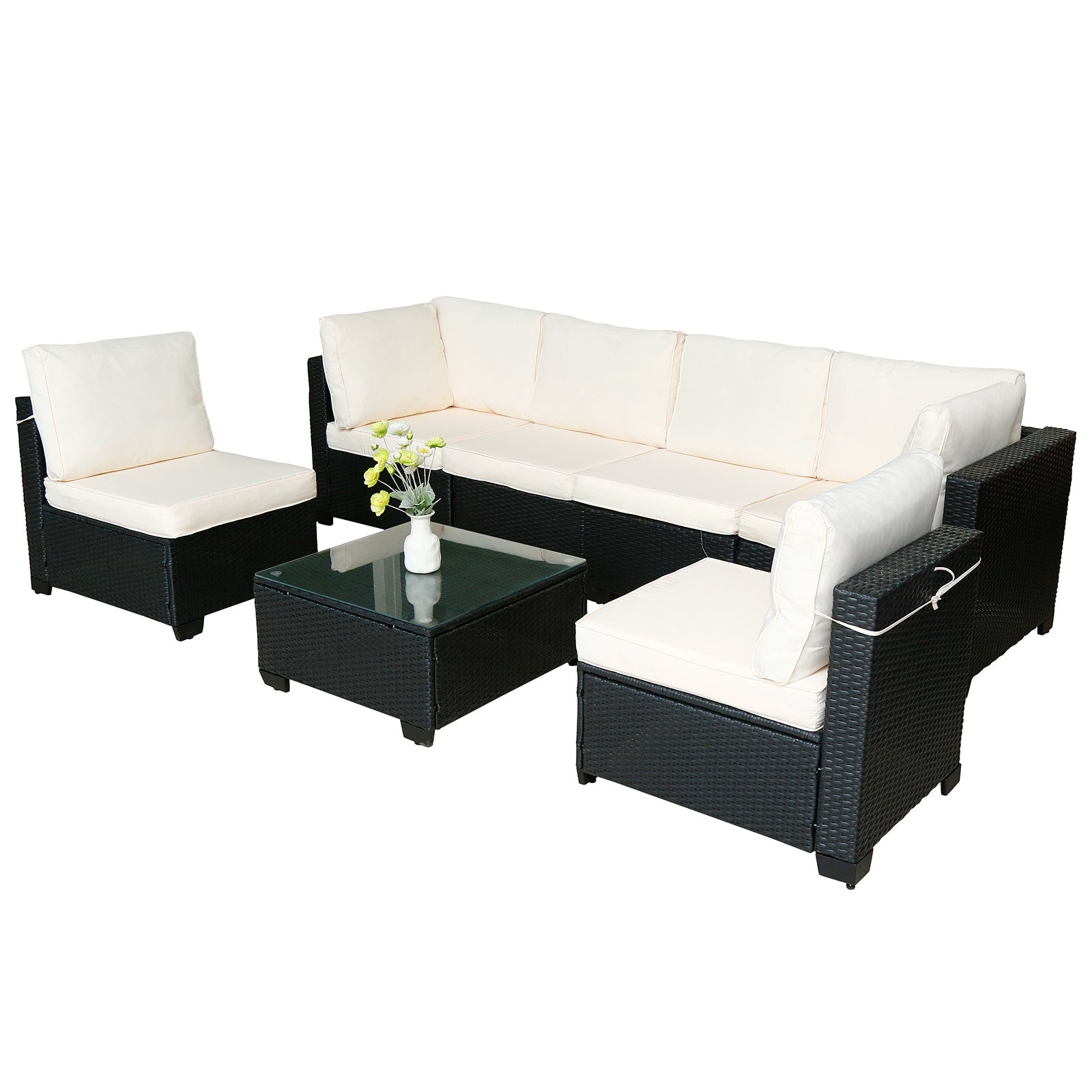 Hot Selling Seven-Piece Sofa Set Table With Sofa Chair Black PE Rattan Outdoor New Design Furniture 7-JH002 Box 3-1-2-3 With White Color Cushion - Outdoor Chilling