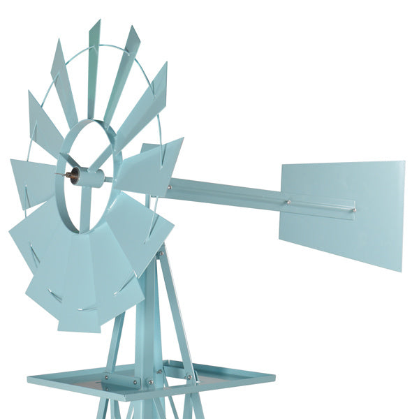 8ft Light Blue Ribbon Wind Vane, 4-pod Standing Iron Windmill - Outdoor Chilling