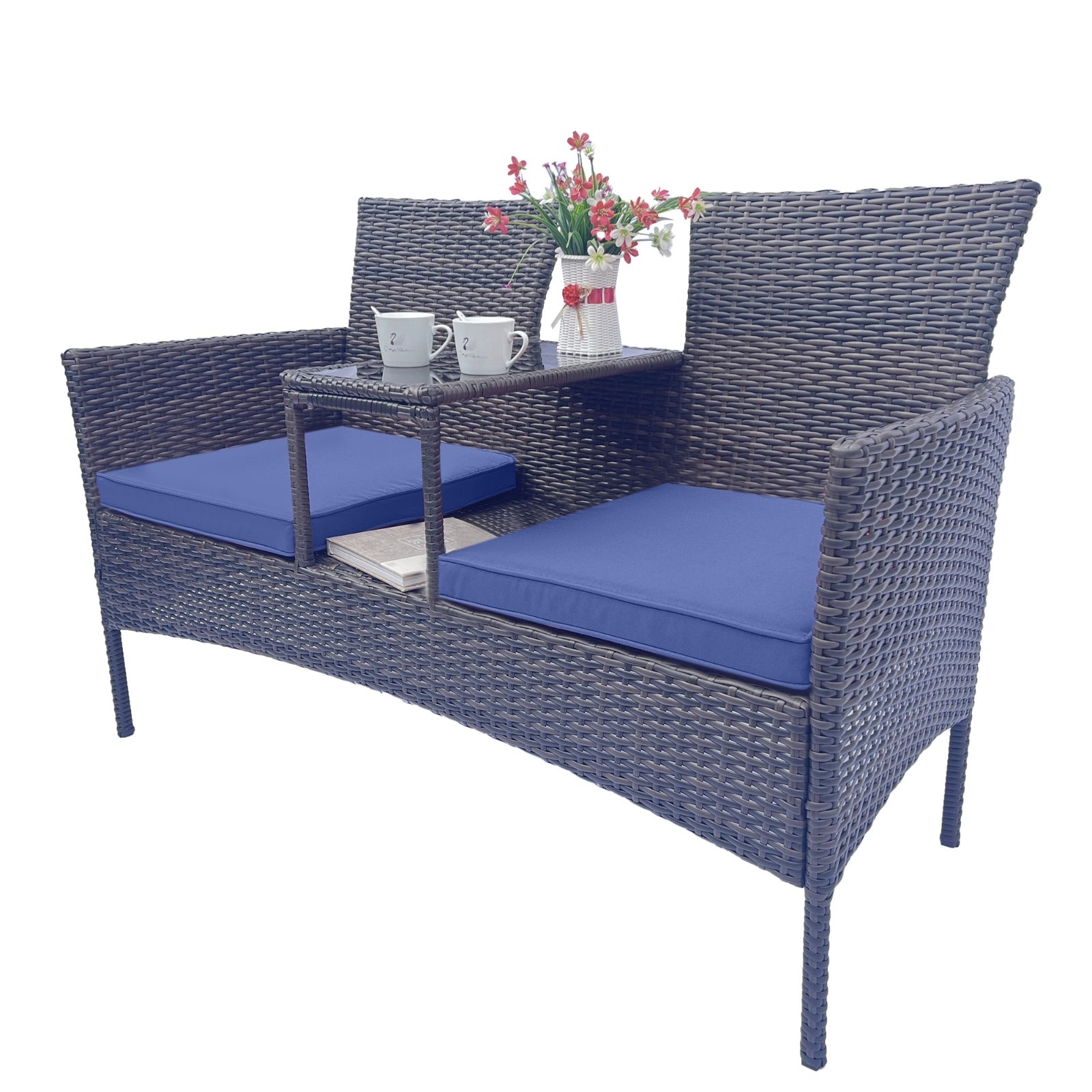 Wicker Patio Conversation Furniture Set, Outdoor Furniture Set With Removable Cushions & Table, Temp - Outdoor Chilling