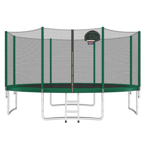 14FT Trampoline For Kids With Safety Enclosure Net, Basketball Hoop And Ladder, Easy Assembly Round Outdoor Recreational Trampoline - Outdoor Chilling