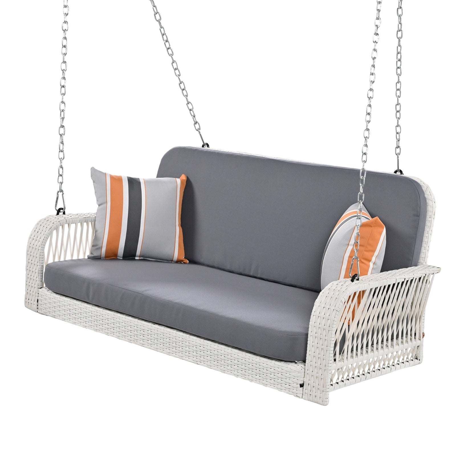 GO PE Wicker Porch Swing, 2-Seater Hanging Bench With Chains, Patio Furniture Swing For - Outdoor Chilling