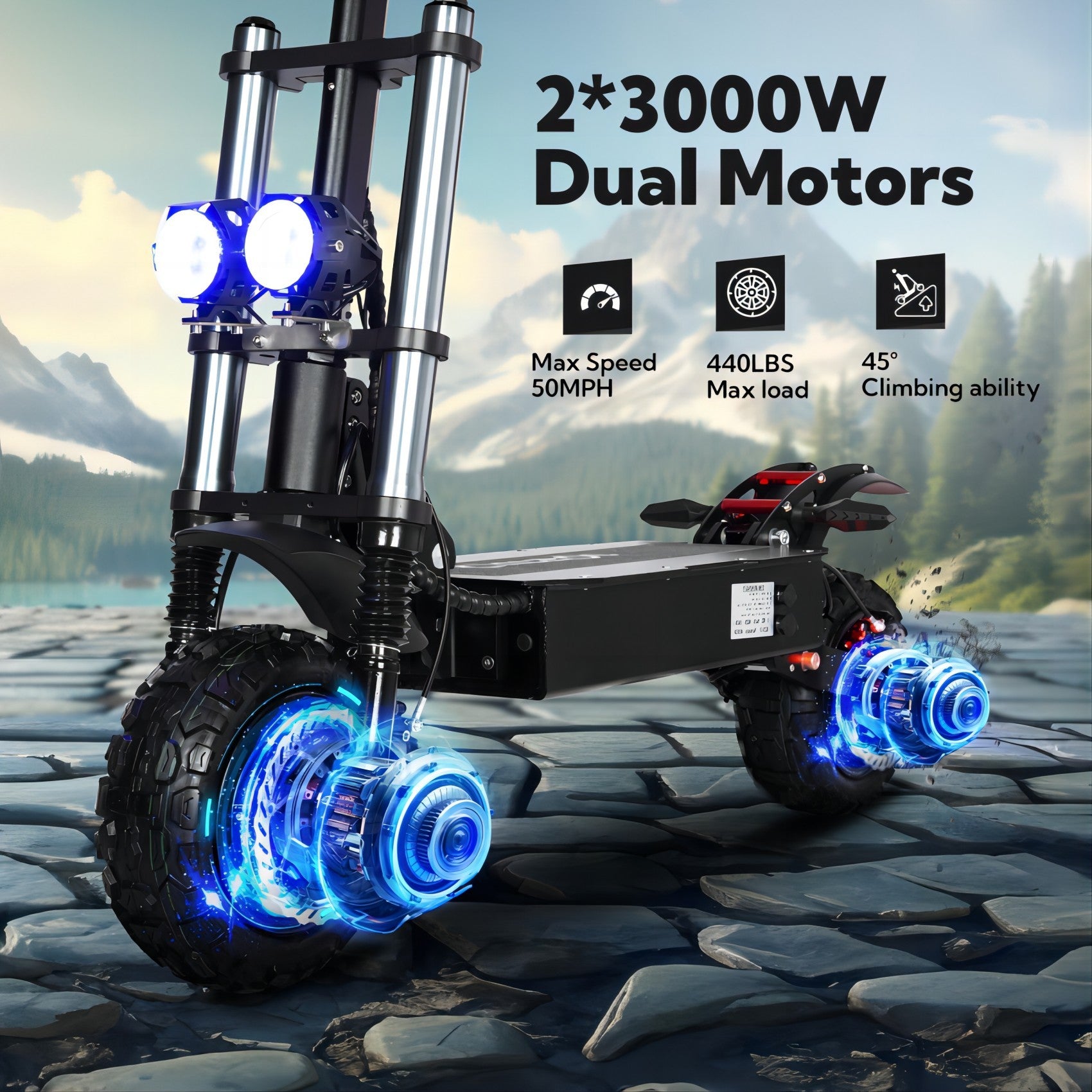 Electric Scooter With Seat, 6000W Power Dual Motor Top Speed 50MPH 60V 35Ah Battery 50 Miles Range, 11 Inch Off-Road Tires For Street Commuting And Limit Offroad - Outdoor Chilling