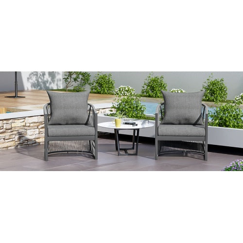 Set Of 2 Modern Gray Curved Aluminum Lounge Chair With Stylish Rope-Weave Design And Cushioned Comfort, Perfect For Outdoor Living - Outdoor Chilling