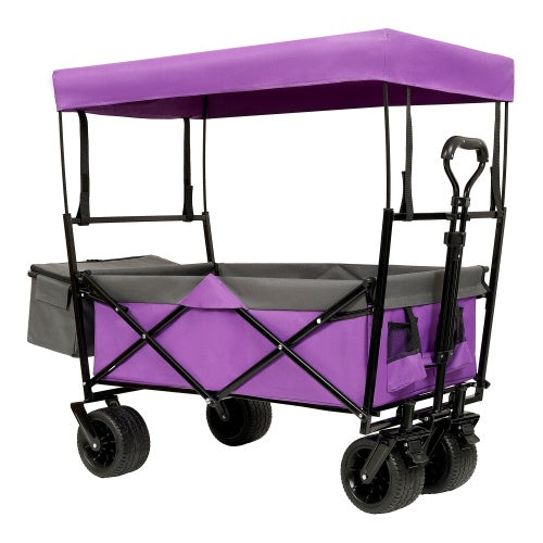 480Lbs Collapsible Wagon With Canopy,Wagon Stroller With 7 All-Terrain Wheels, Lightweight Foldable Wagon, Large Capacity For Camping, Shopping, Sports, And Garden Use,purple With Mosquito Net - Outdoor Chilling