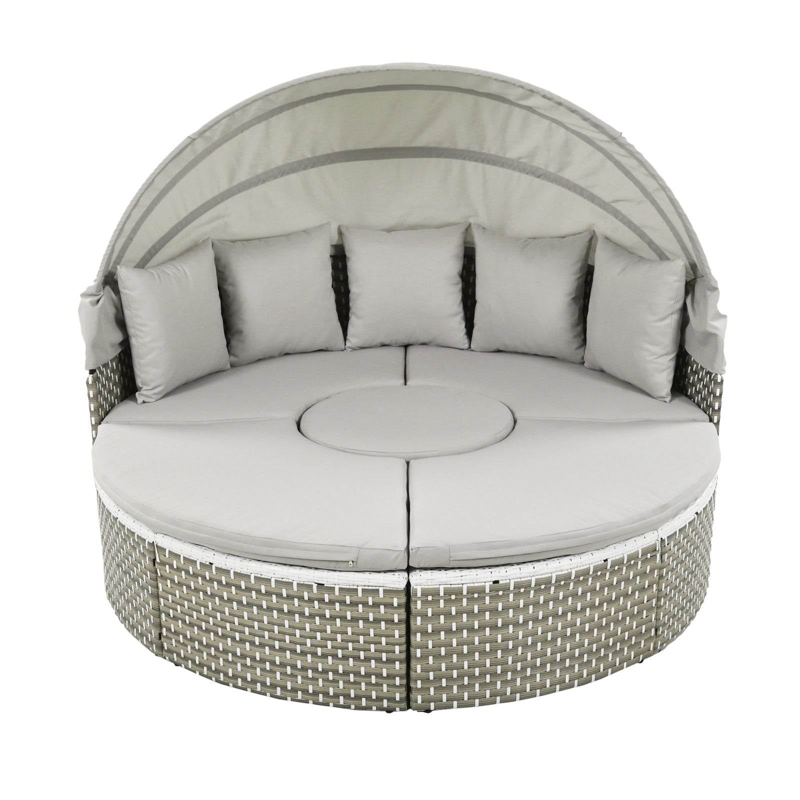 TOPMAX Patio Furniture Round Outdoor Sectional Sofa Set Rattan Daybed Two-Tone Weave Sunbed With Ret - Outdoor Chilling