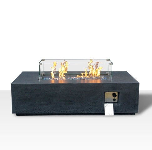52 Inch Outdoor Concrete Propane Gas Rectangle Fire Pit Table In Dark Gray Color - Outdoor Chilling