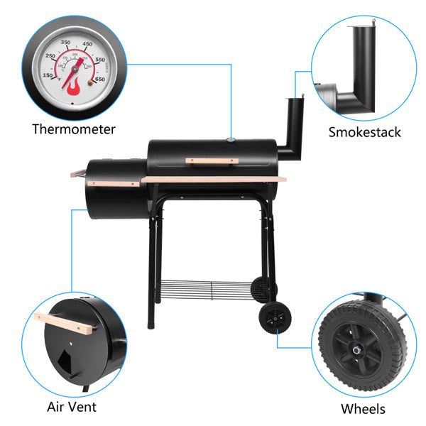 Black Wood/Charcoal Smoker/Grill - Outdoor Chilling