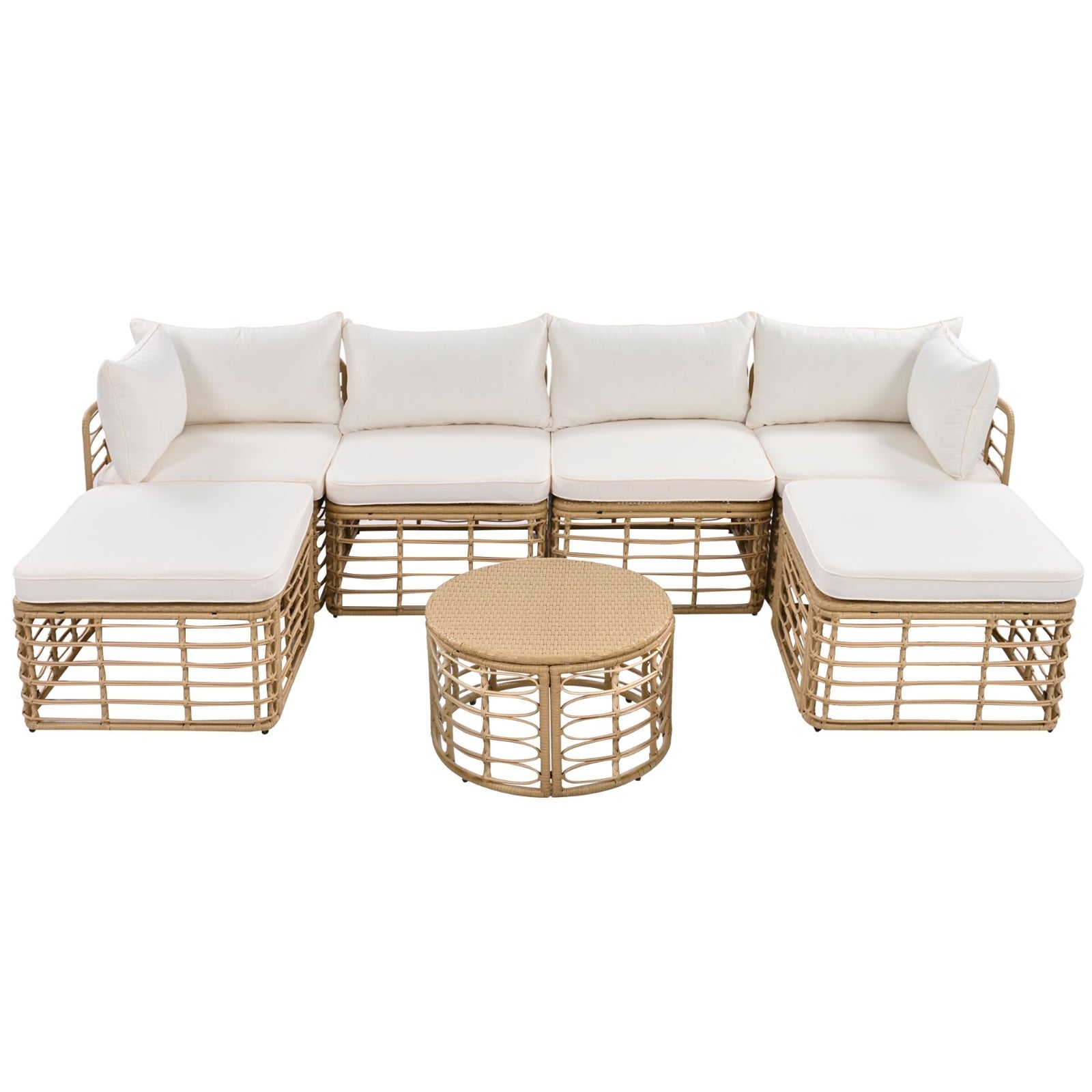 GO 7 Pieces Outdoor Patio Furniture, All-Weather Rattan Sectional Sofa Set With Thick Cushions And P - Outdoor Chilling
