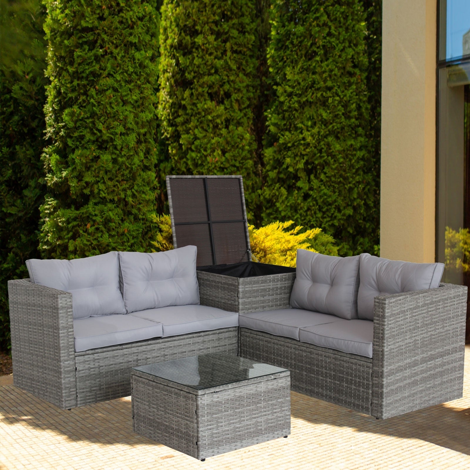 4Pc Patio Sectional Wicker Rattan Sofa Set W/Storage Box Grey - Outdoor Chilling