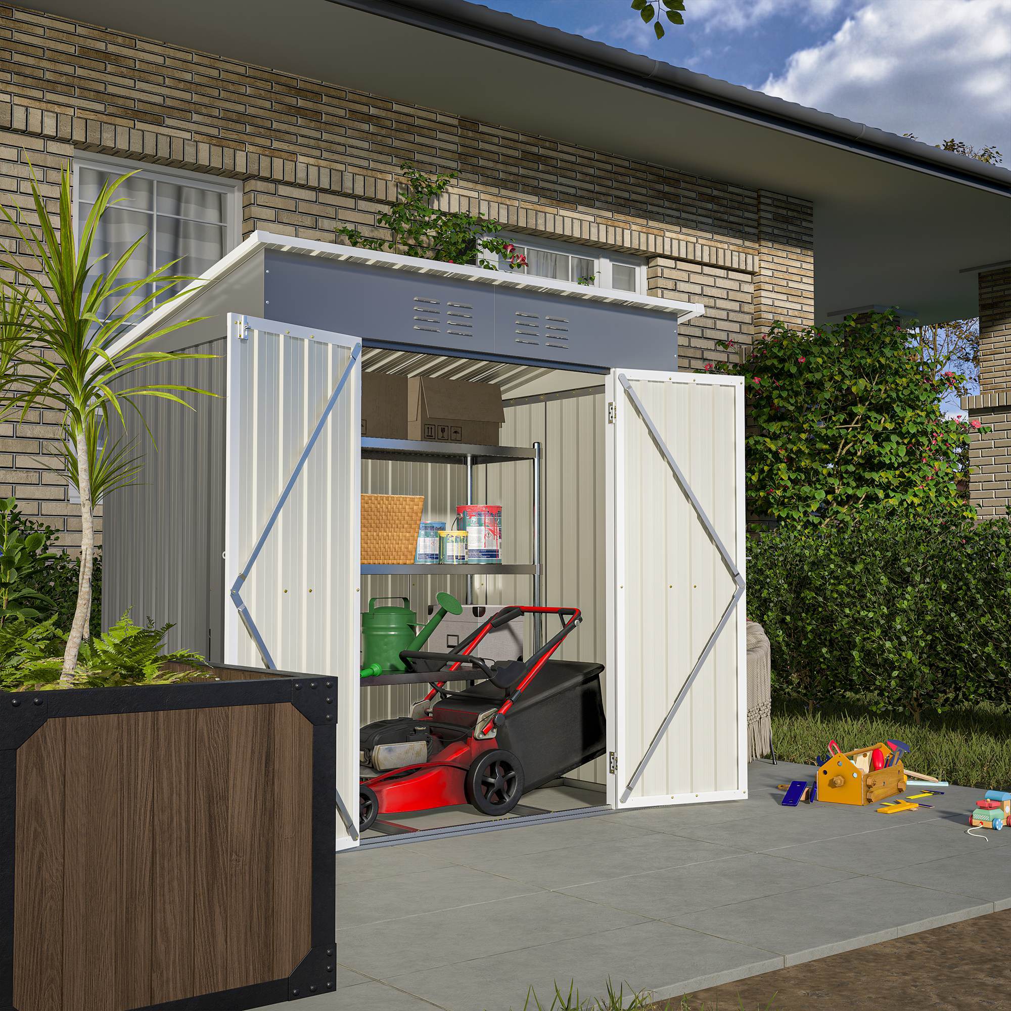 6'x4' Outdoor Metal Storage Shed For Garden Tools Lockable Door With Floor Frame - Outdoor Chilling
