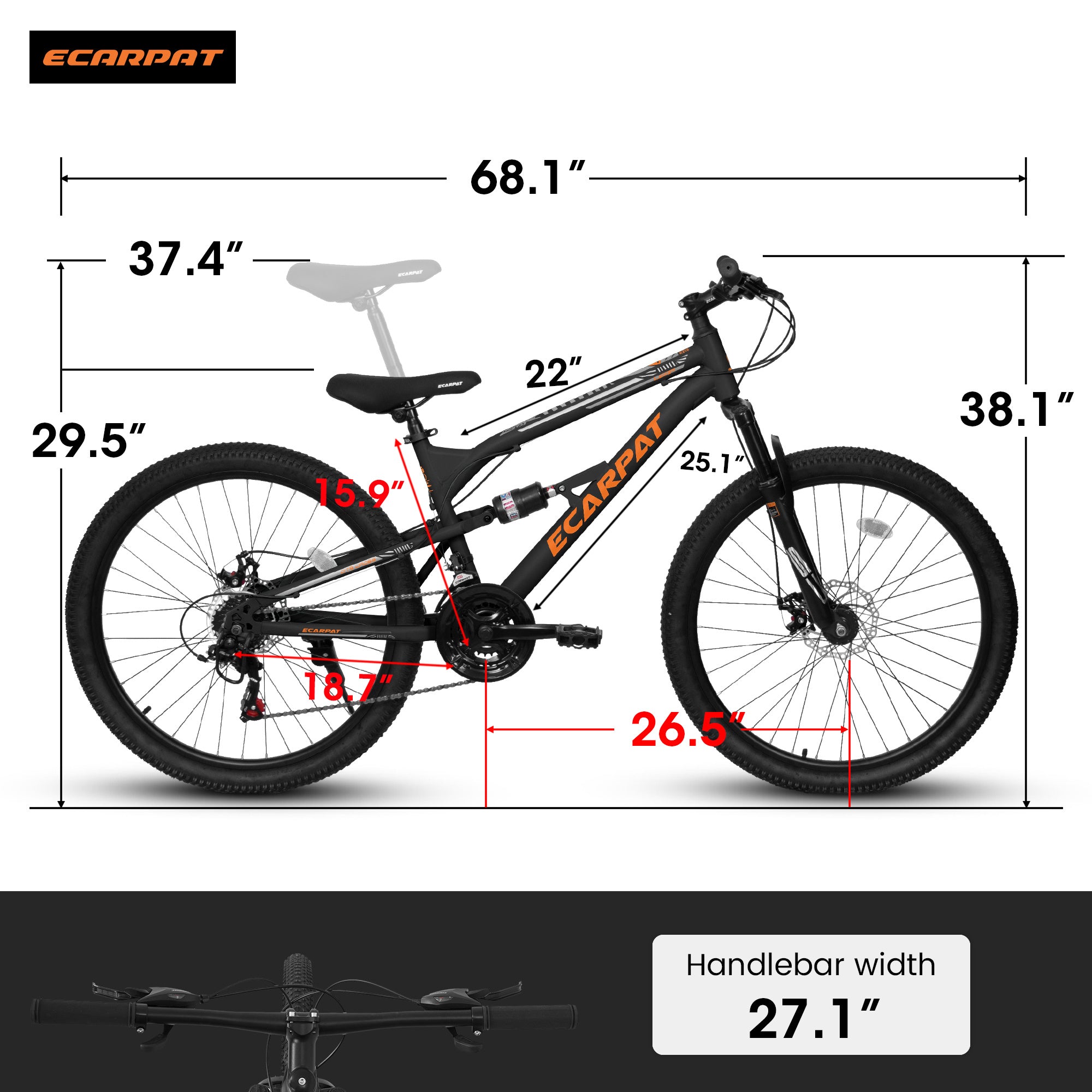 A26207 26 Inch Steel Frame Shock Fork Plus Shock Absorber 21-speed Unisex Mountain Bike - Outdoor Chilling