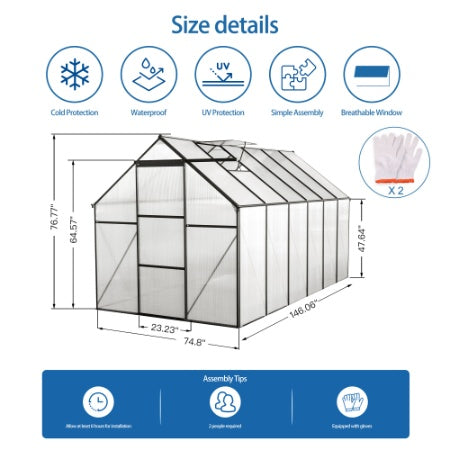 6x12 FT Polycarbonate Greenhouse Raised Base And Anchor Aluminum Heavy Duty Walk-in Greenhouses For Outdoor Backyard In All Season,Black - Outdoor Chilling