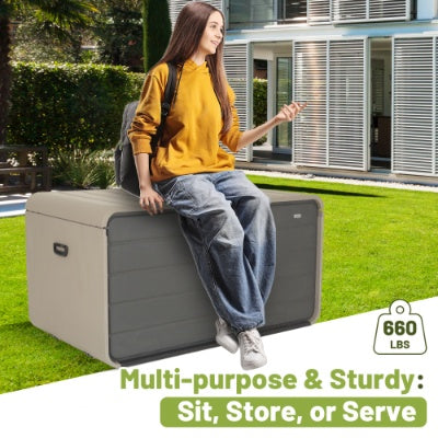 260 Gallon Plastic Deck Box, Large Patio Storage Box With Lock, Wheels Waterproof Lid For Outdoor Cushions, Garden And Pool Supplies Gray - Outdoor Chilling