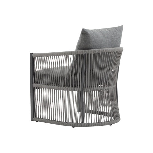 Set Of 2 Modern Gray Curved Aluminum Lounge Chair With Stylish Rope-Weave Design And Cushioned Comfort, Perfect For Outdoor Living - Outdoor Chilling