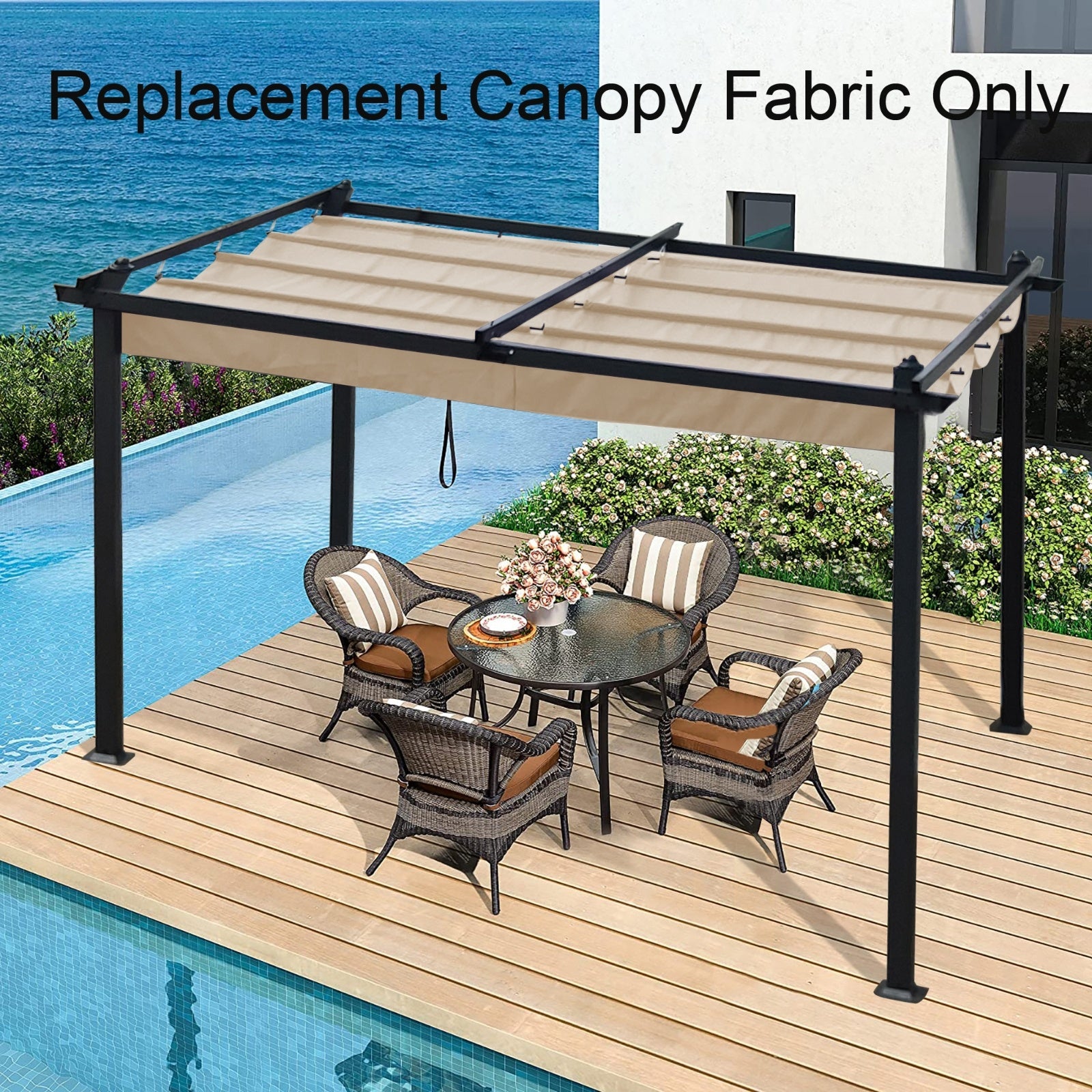Replacement Canopy Top Cover Fabric For 13 X 10 Ft Outdoor Patio Retractable Pergola Sun-shelter Can