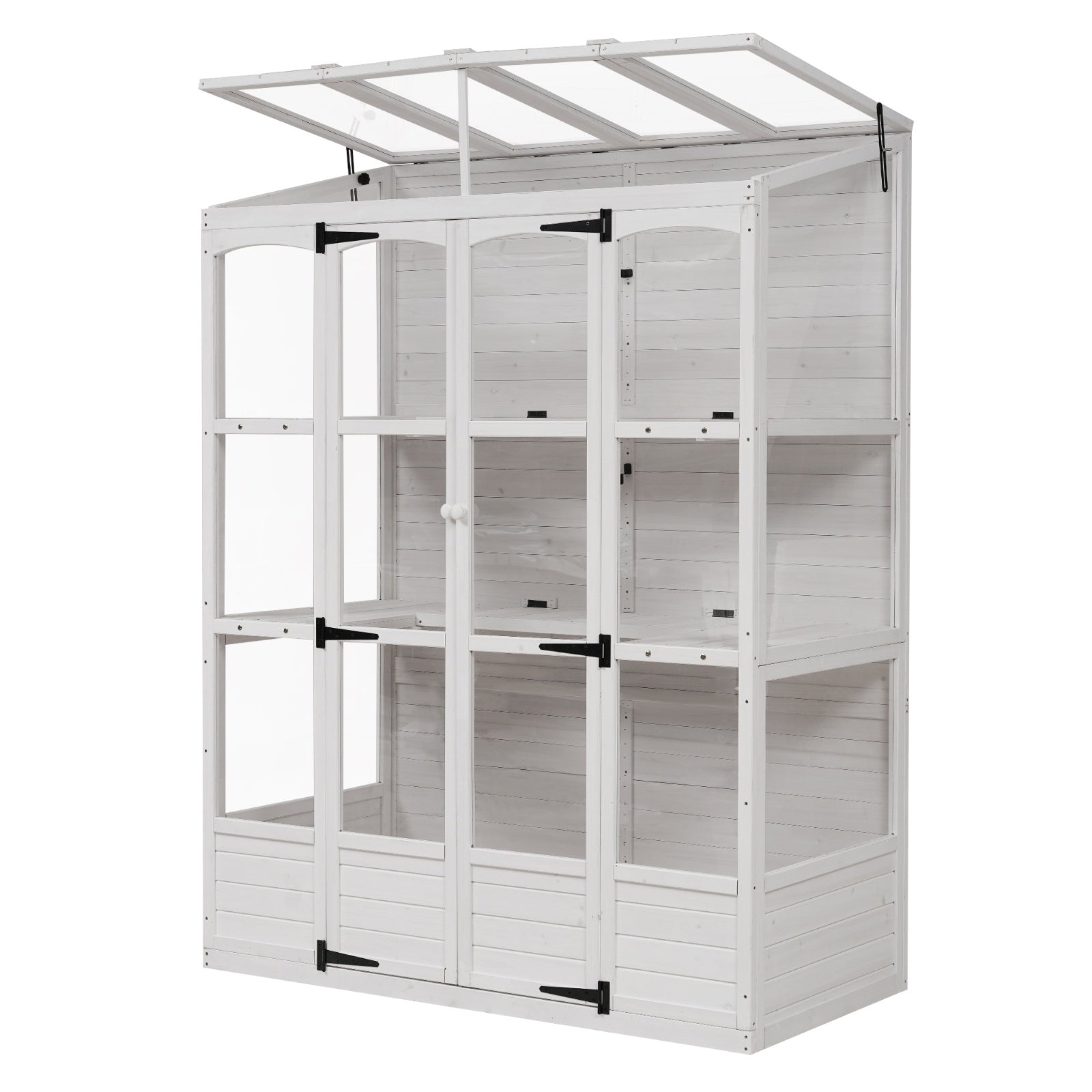 TOPMAX 78-inch Wooden Greenhouse Cold Frame With 4 Independent Skylights And 2 Folding Middle Shelve - Outdoor Chilling