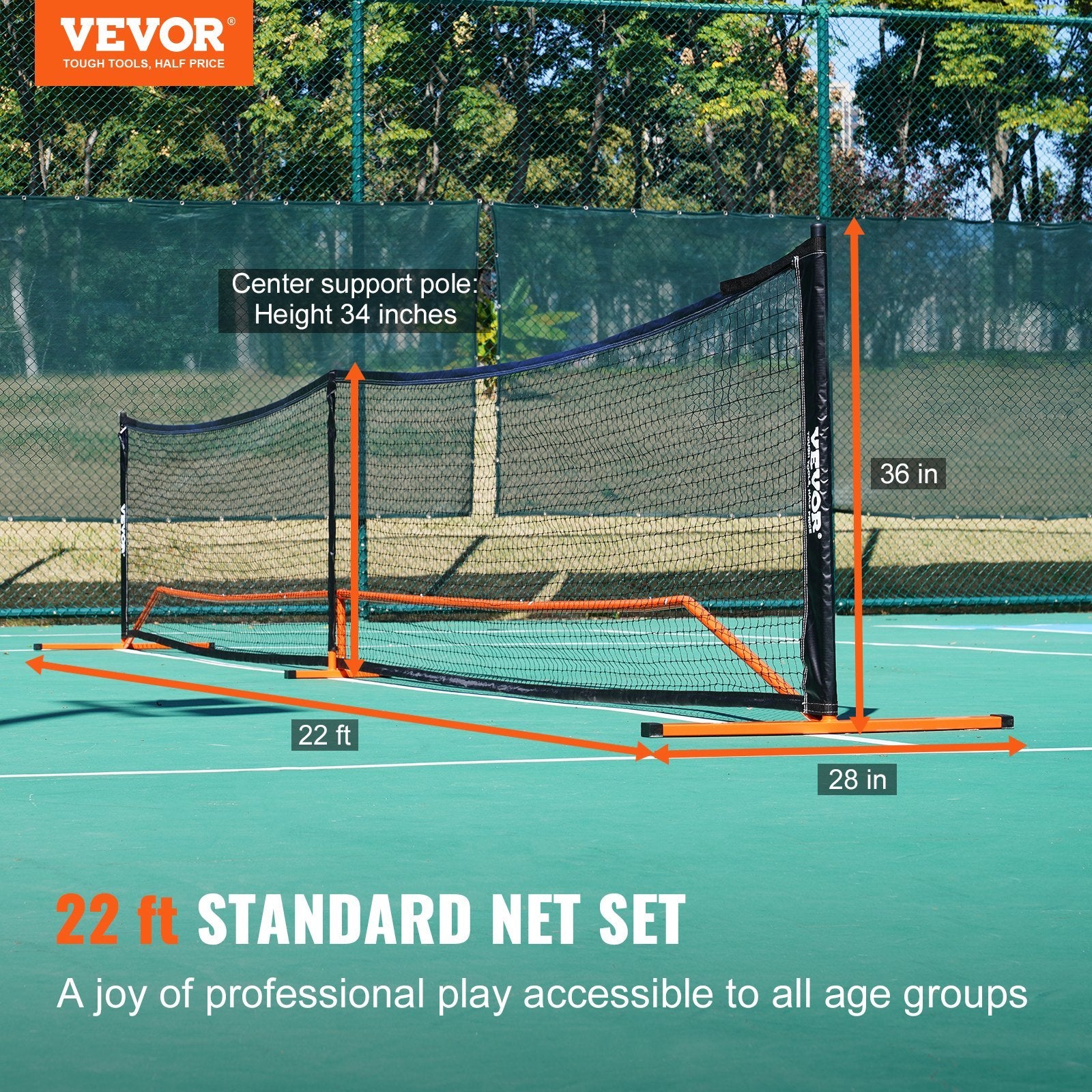 VEVOR Pickleball Net Set, 22FT Regulation Size Portable Pickleball System With Carrying Bag & Balls & Paddles, Weather Resistant Steady Metal Frame & Strong PE Net, For Outdoor Backyard, Driveway