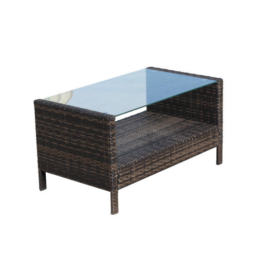 4 Piece Patio Sectional Wicker Rattan Outdoor Furniture Sofa Set With Storage Box Brown - Outdoor Chilling