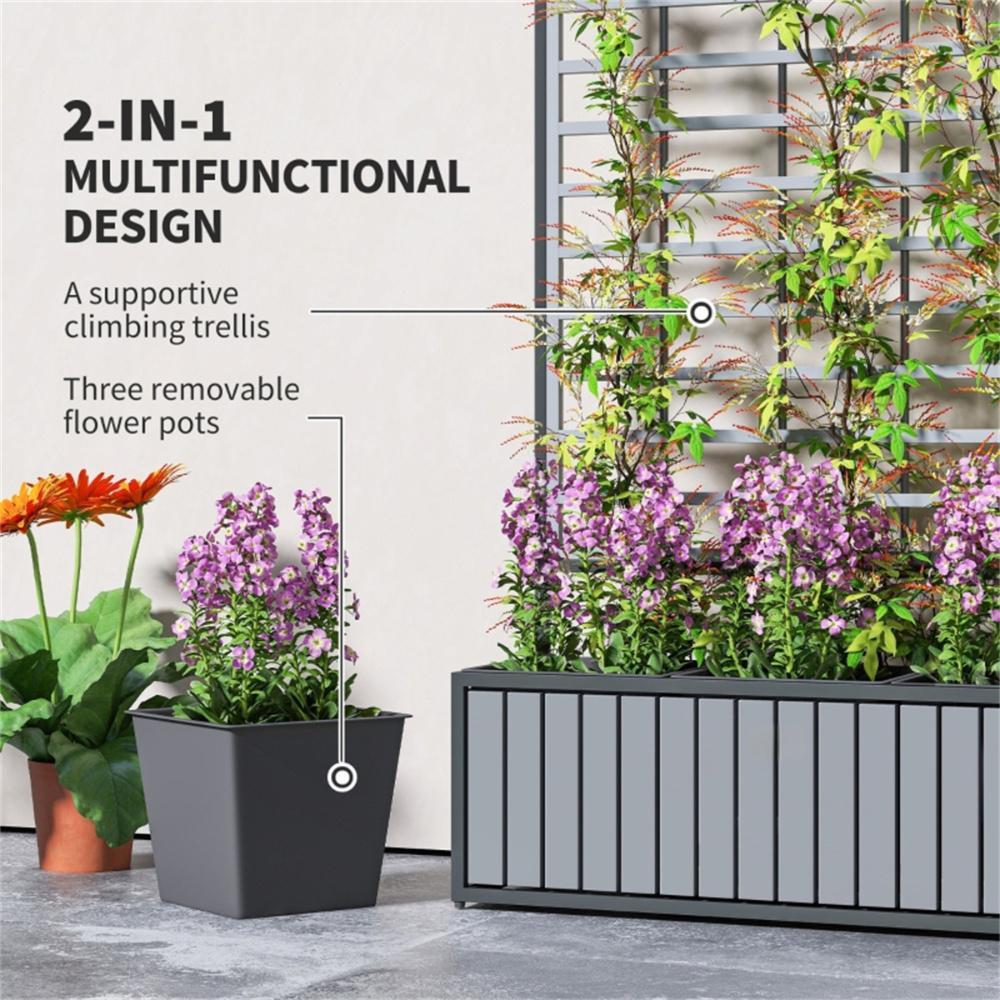 Wooden Raised Garden Bed With Trellis, Removable Pots-Gray - Outdoor Chilling