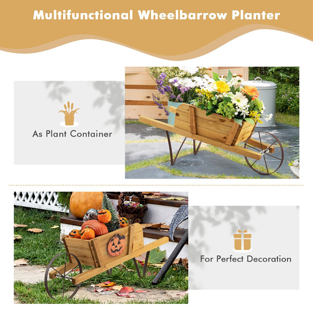 Wooden Wagon Planter With 9 Magnetic Accessories For Garden Yard - Outdoor Chilling