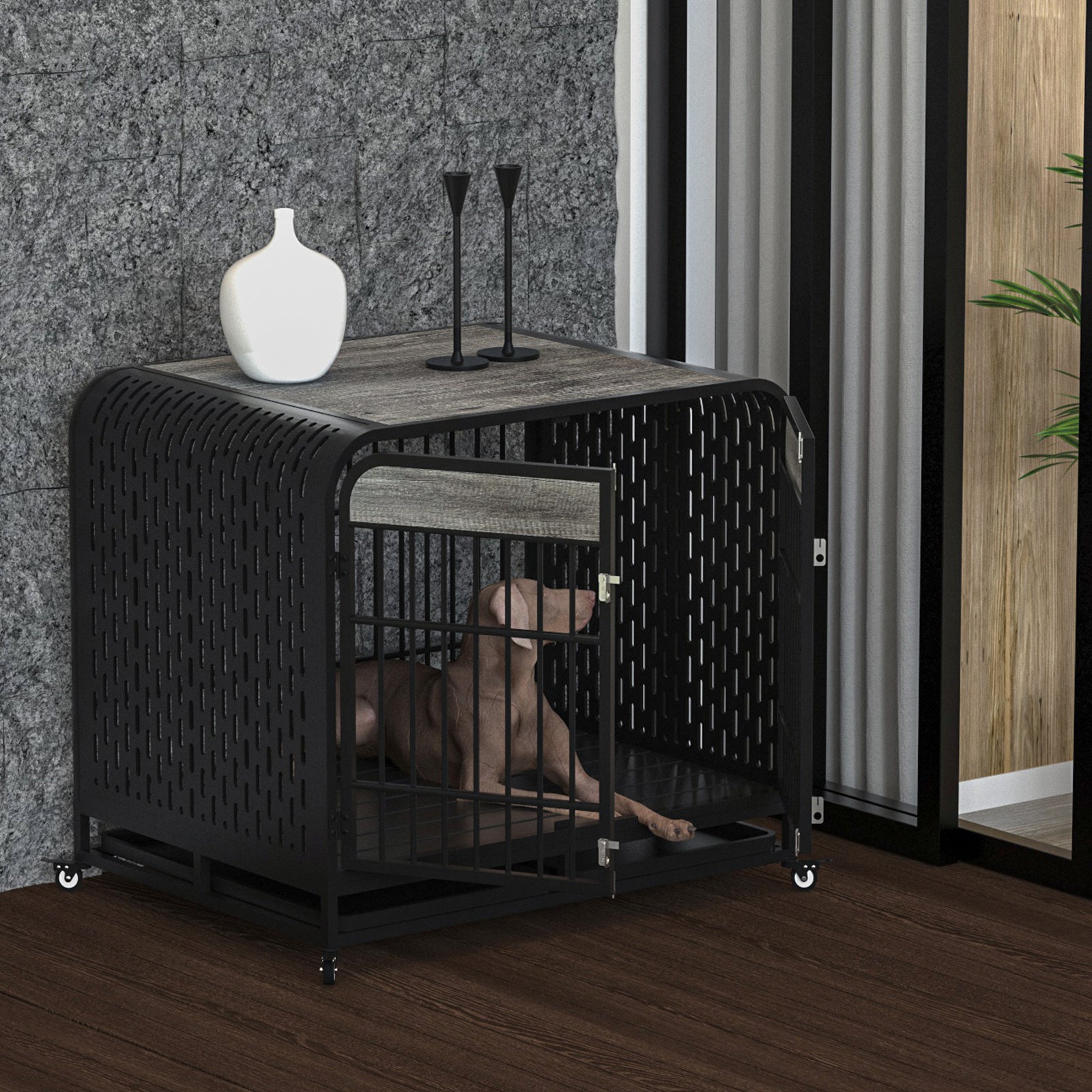 Heavy Duty Dog Crate Furniture Wooden Table 42inch Grey - Outdoor Chilling