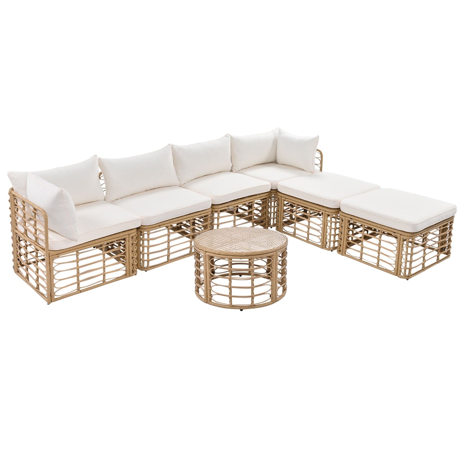 GO 7 Pieces Outdoor Patio Furniture, All-Weather Rattan Sectional Sofa Set With Thick Cushions And P - Outdoor Chilling