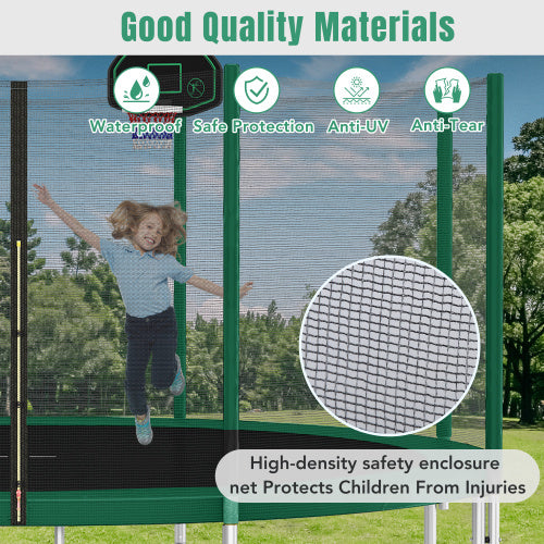 14FT Trampoline For Kids With Safety Enclosure Net, Basketball Hoop And Ladder, Easy Assembly Round Outdoor Recreational Trampoline - Outdoor Chilling