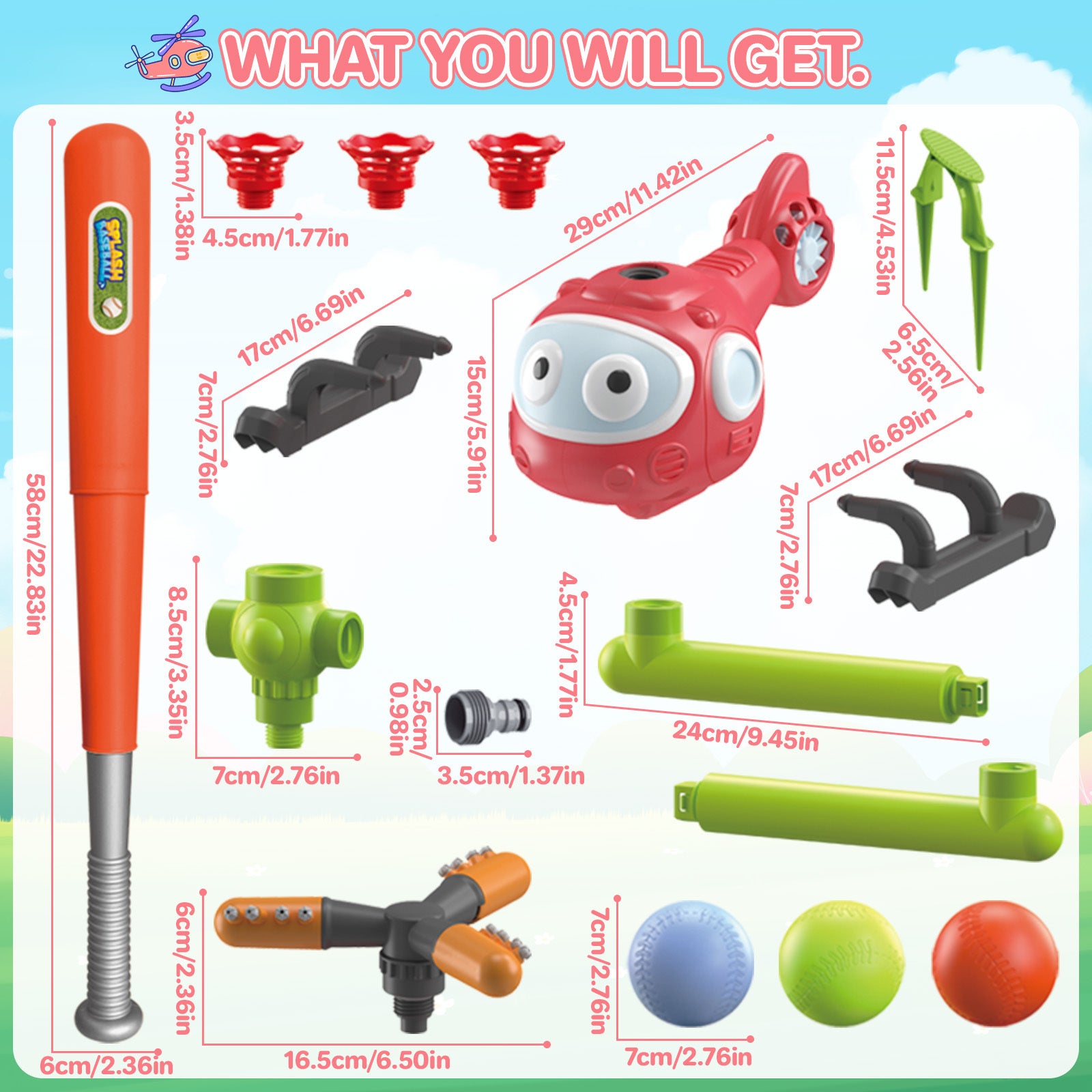4 In 1 Water Sprinklers T Ball Set For Kids And Toddlers, Baseball Sprinkler For Backyard Helicopter Toy Outdoor Game, Attaches To Garden Hose Summer Yard Pool Water Toy - Outdoor Chilling