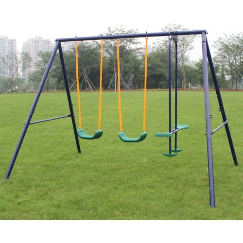 Children's Outdoor Metal Swing Set With Glider - Outdoor Chilling